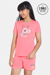 Rosaline Girls Winnie The Pooh Knit Cotton Shorts Set - Shell Pink — thumbnail 1